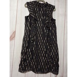 Sleeveless Black Dress Ladies 12 Gold‎ Metallic Print Ruffle Party Cocktail